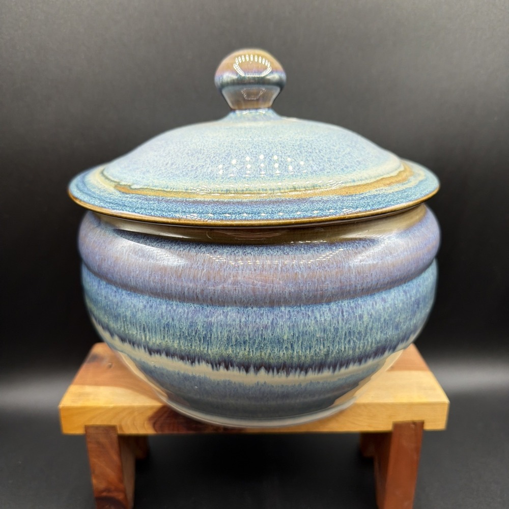 Vintage Studio Art Pottery Casserole Dish Lidded Stoneware Handcrafted Signed